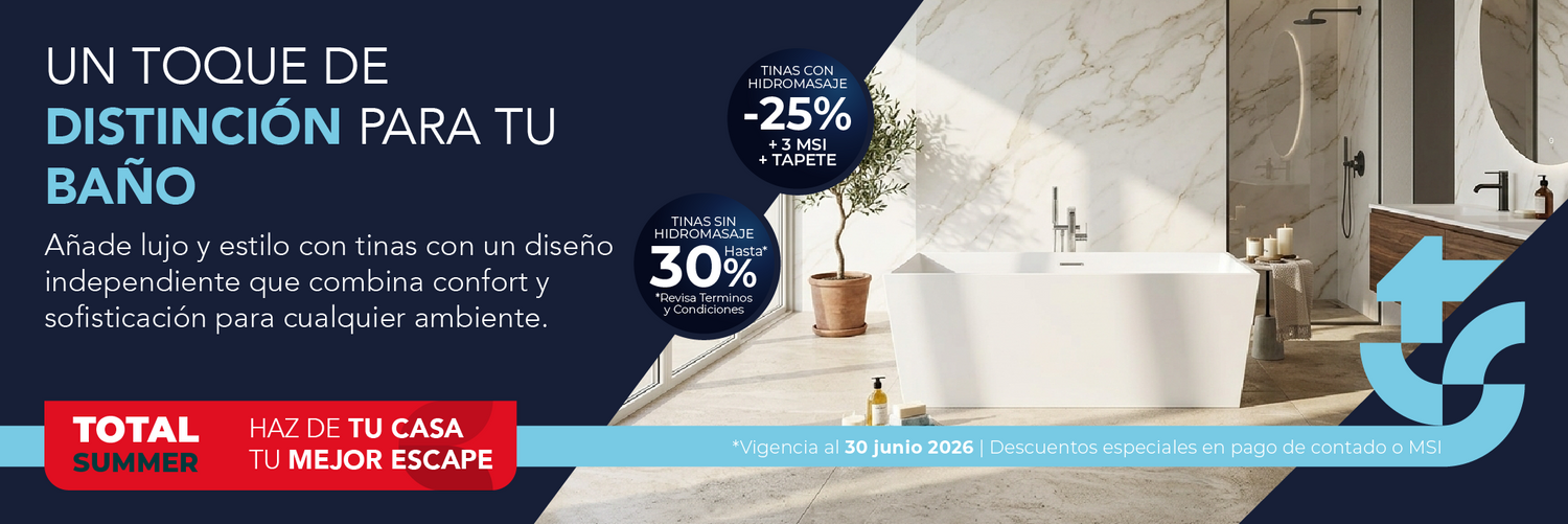 Tina freestanding TotalSpa con diseño moderno, ergonomía confortable y materiales de alta calidad para renovar baños elegantes.