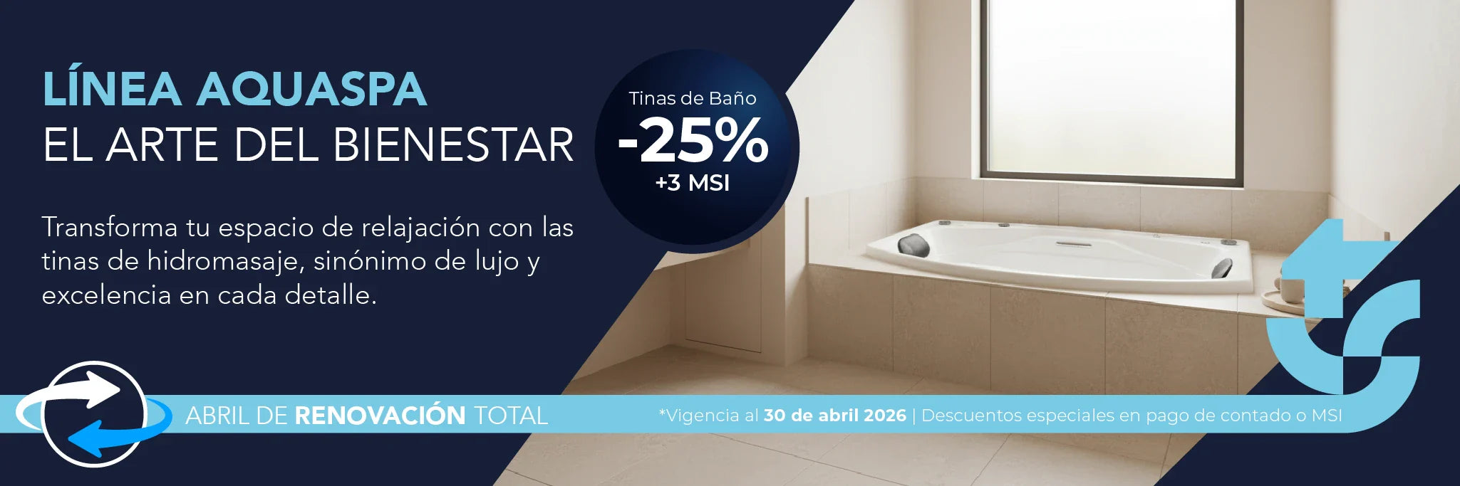 Tinas de interior línea AQUASPA fabricadas en México con tecnología avanzada. Marzo 2026 TotalSpa