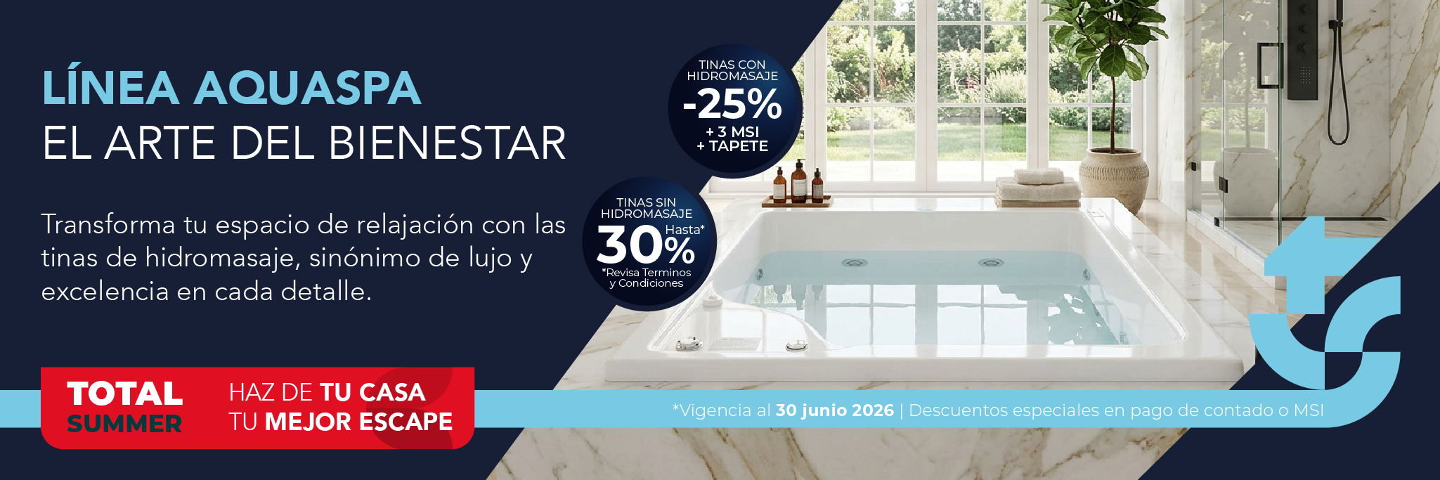 Tinas de interior línea AQUASPA fabricadas en México con tecnología avanzada. Mayo 2026 TotalSpa