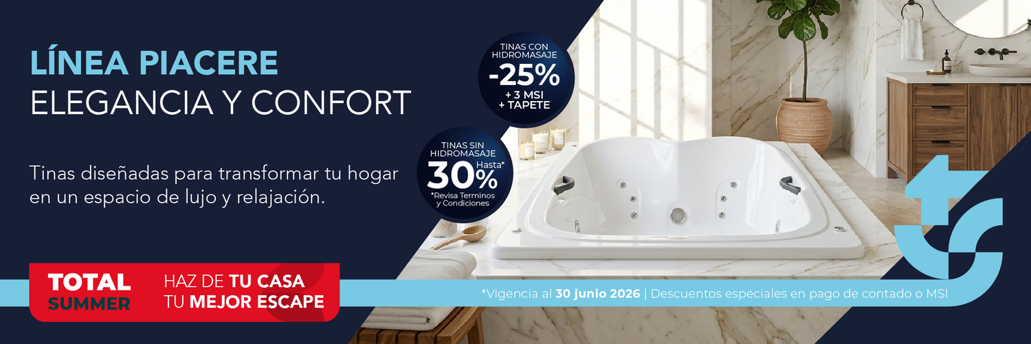 Tinas Línea Piacere TotalSpa con diseño elegante, funcionalidad práctica y ergonomía confortable para renovar baños interiores.