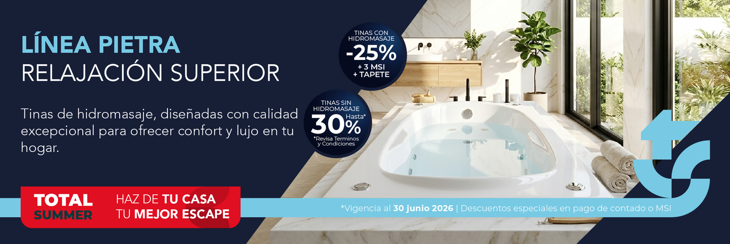 Tinas Línea Pietra TotalSpa con diseño sobrio, materiales premium y acabados elegantes para renovar baños interiores con estilo.