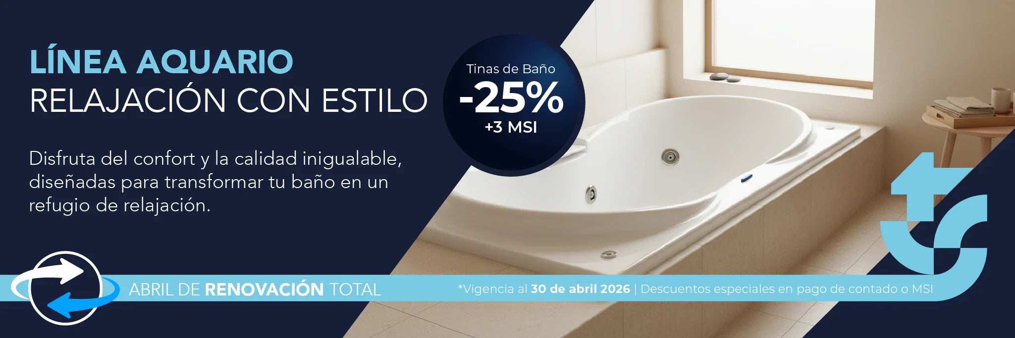 Tinas de interior línea Aquario con hidromasaje y confort total. Abril 2026 TotalSpa.