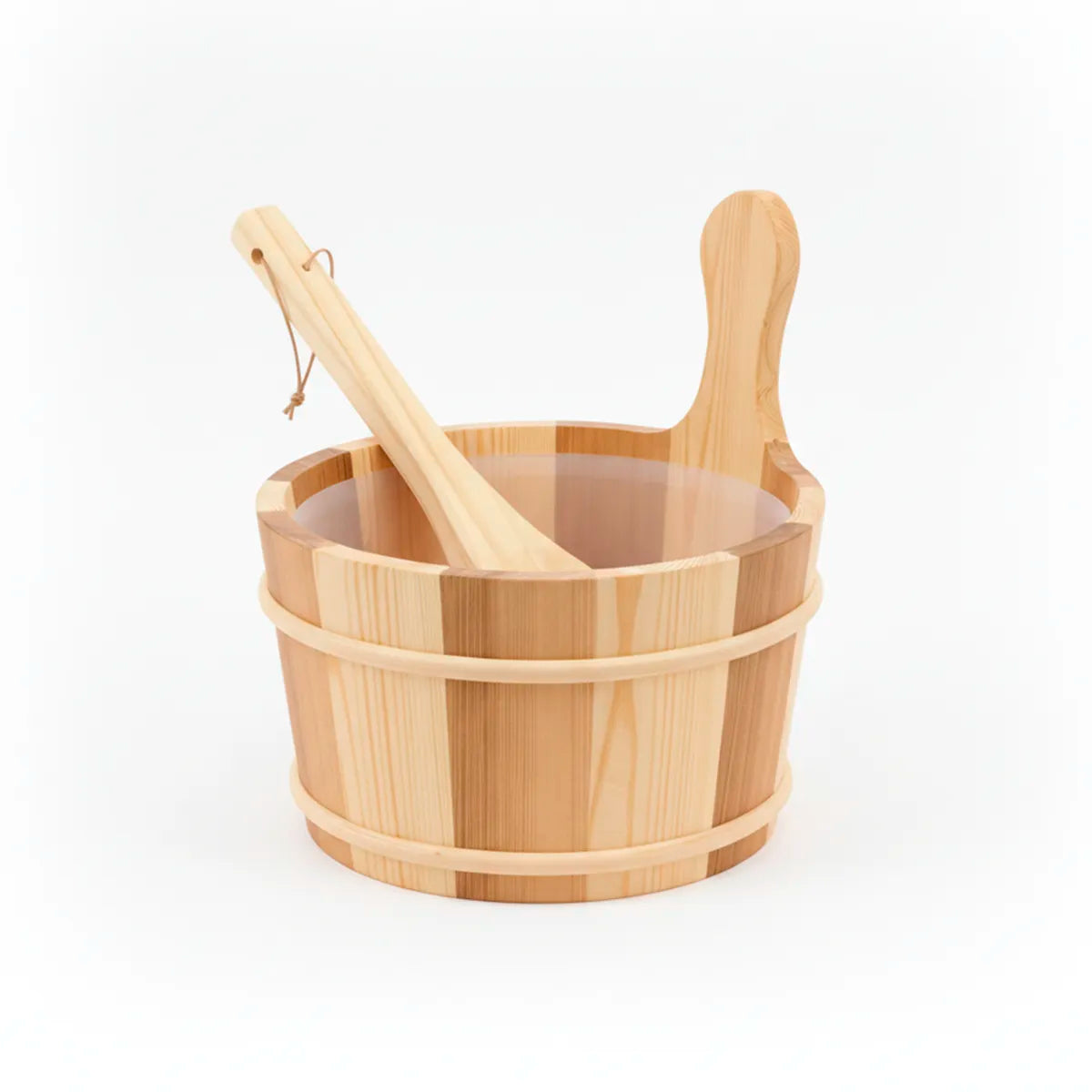 Accesorios de madera para sauna con cubeta y cucharón