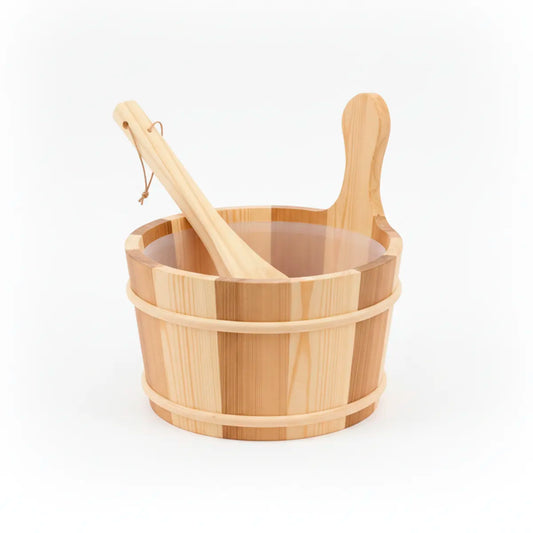 Accesorios de madera para sauna con cubeta y cucharón