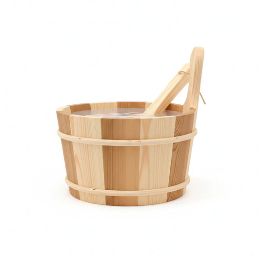 Cubeta y cucharón de madera para sauna y vapor