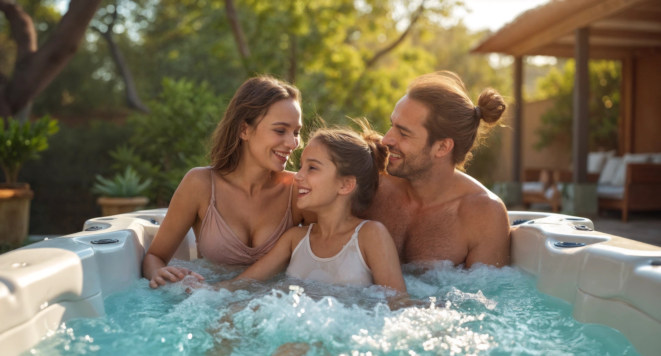 Familia disfrutando un jacuzzi con hidromasaje TotalSpa