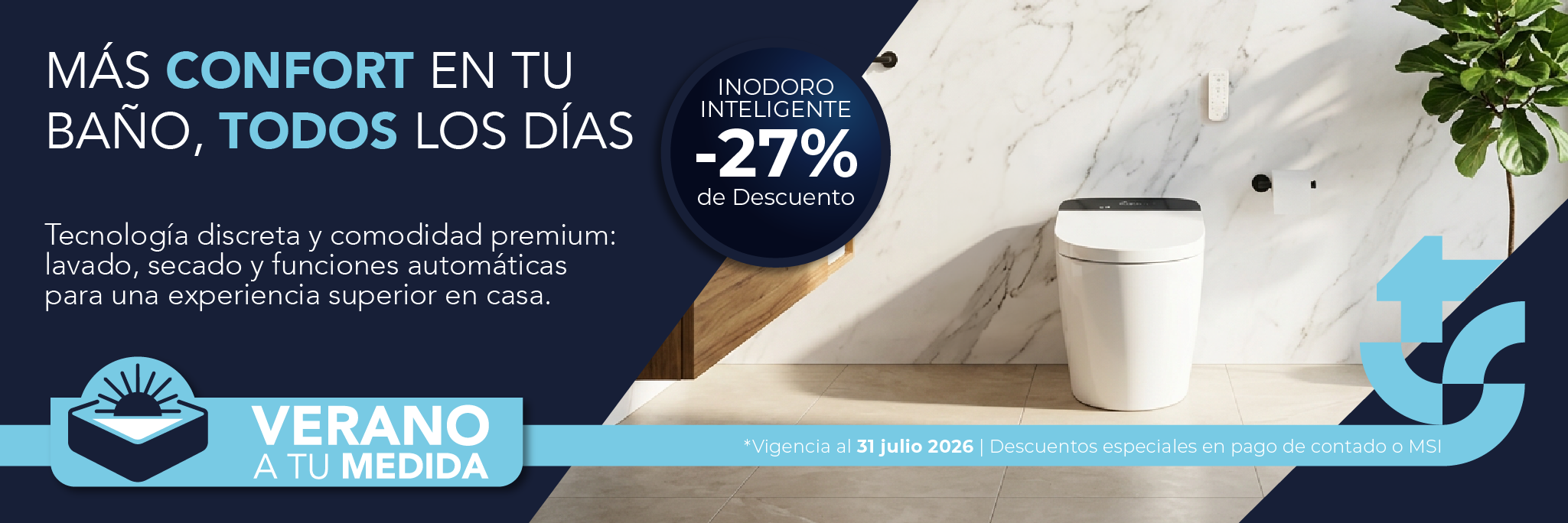 Inodoro inteligente para tu hogar con  NOM para uso en méxico y con control en promocion con Total Spa