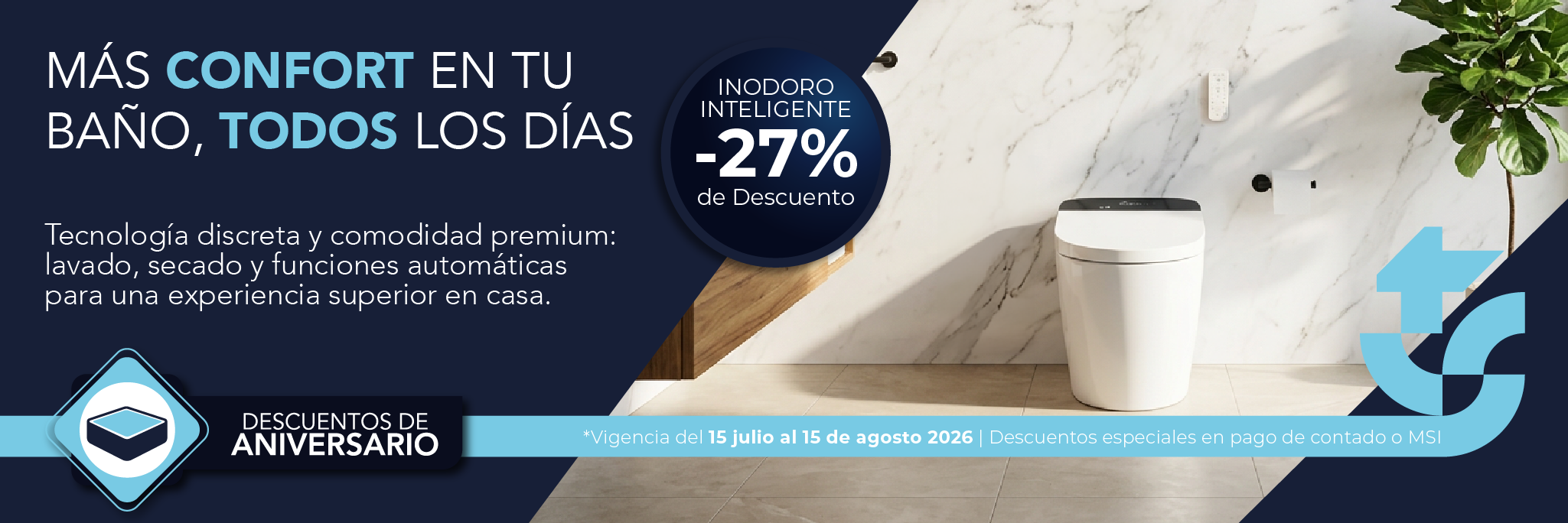 Inodoro inteligente para tu hogar con  NOM para uso en méxico y con control en promocion con Total Spa
