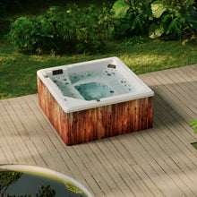 spa bellagio instalado en terraza exterior de lujo, gabinete madera teca, perfecto para jardines y áreas residenciales