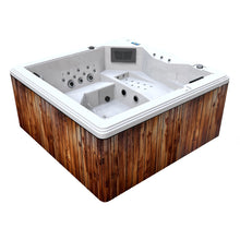 jacuzzi spa bellagio para 8 personas con hidromasaje exterior, gabinete en madera teca y acrílico blanco, ideal para terraza o jardín de lujo