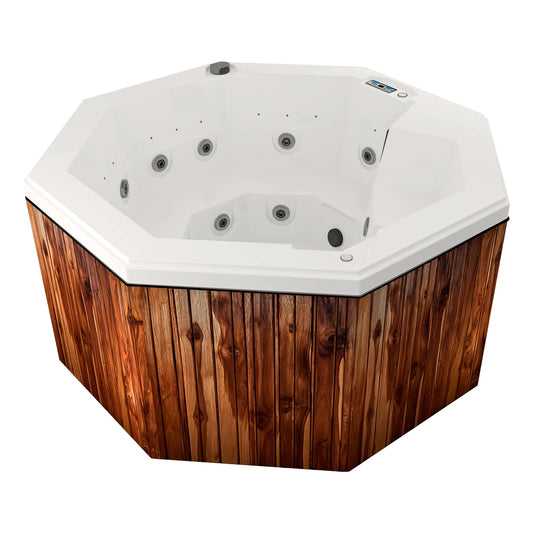 spa CABO para 2 adultos y 1 niño, vista frontal derecha con asientos ergonómicos y sistema de jets para relajación familiar