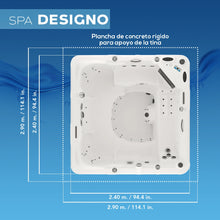 ficha técnica del spa DESIGNO, medidas exactas para instalación en jardines, terrazas, rooftops o patios residenciales