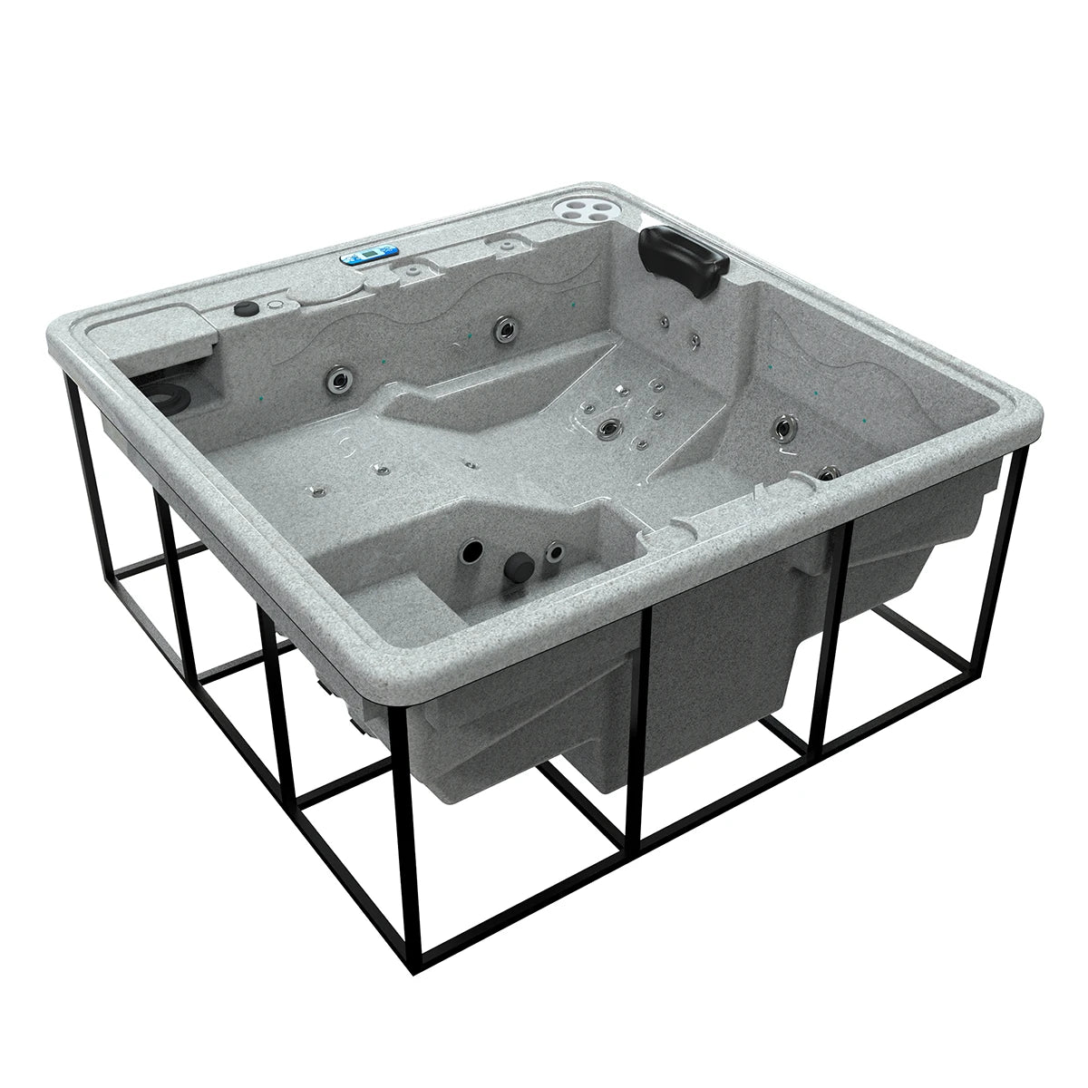 jacuzzi DUBAI exterior para 3 adultos y 1 niño, estructura metálica con acrílico granito sierra; spa compacto para proyectos residenciales de lujo