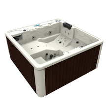 jacuzzi DUBAI para 3 adultos y 1 niño, gabinete ingeniería wengue con acrílico beige aperlado; spa exterior compacto para proyectos premium
