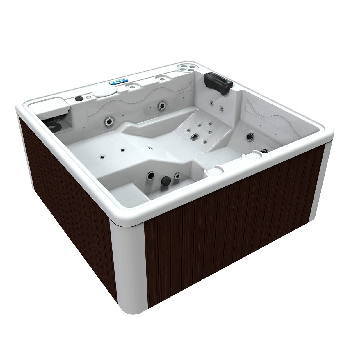 spa DUBAI exterior para 3 adultos y 1 niño, gabinete ingeniería wengue con acrílico blanco; jacuzzi compacto ideal para rooftops y patios de lujo