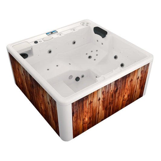 spa DUBAI compacto para 3 adultos y 1 niño con jets de hidromasaje, iluminación LED y diseño moderno para exteriores residenciales o proyectos hoteleros