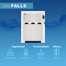 spa FALLS con capacidad para 4 adultos, profundidad de 92 cm, altura de 101 cm; ideal para uso residencial de alto nivel