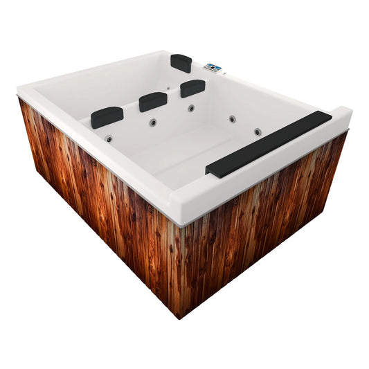 spa FALLS para 4 adultos con jets de hidromasaje, diseño moderno exterior y cromoterapia, ideal para terrazas y jardines premium