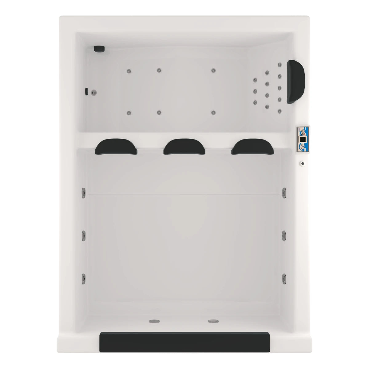vista superior del spa FALLS con distribución ergonómica para 4 adultos, jets de masaje y control digital