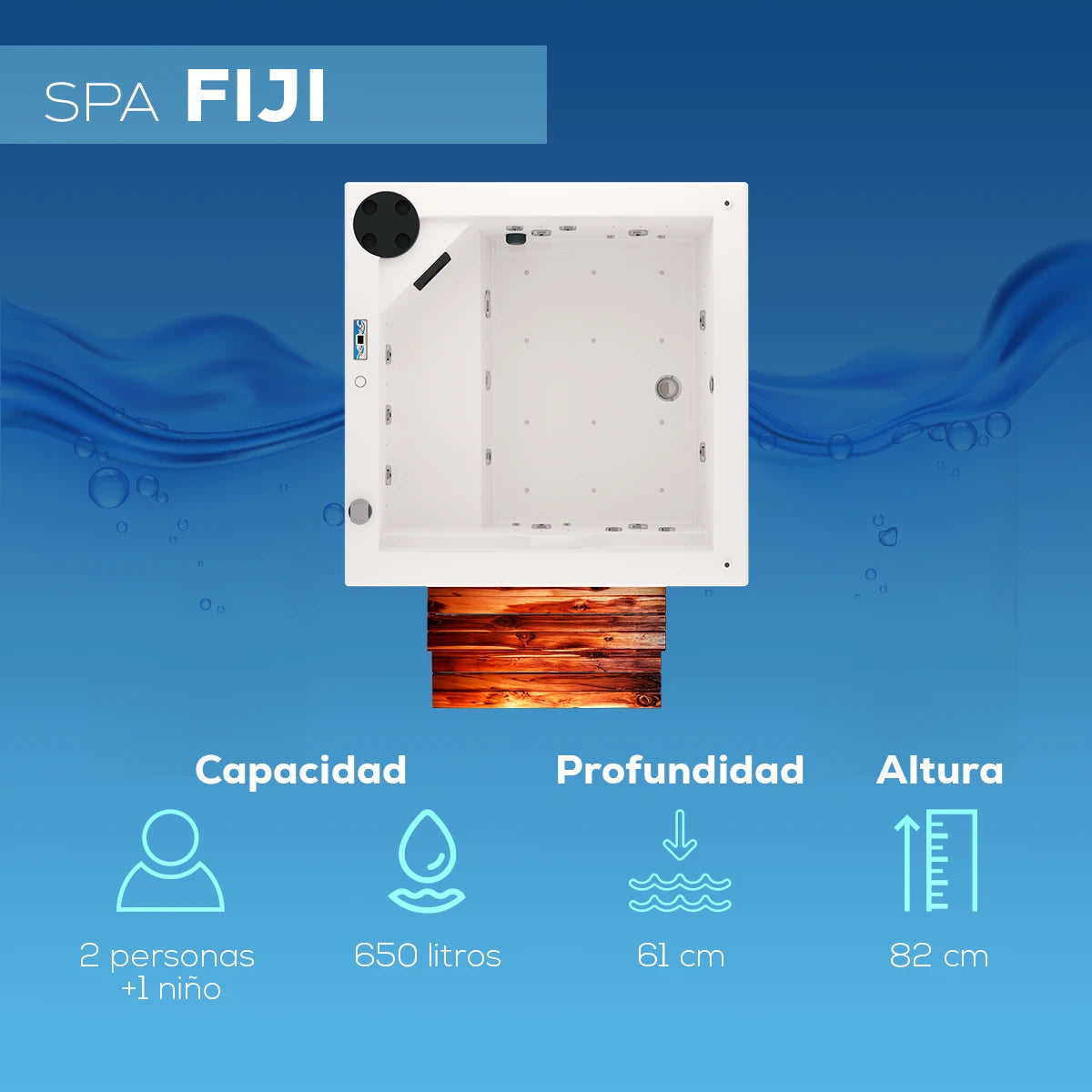 Capacidad personas, litros, profundidad y altura spa o jacuzzi fiji totalspa
