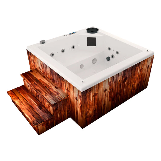 jacuzzi spa FIJI para 2 adultos con sistema de hidromasaje, ideal para terrazas, jardines, rooftops o patios pequeños