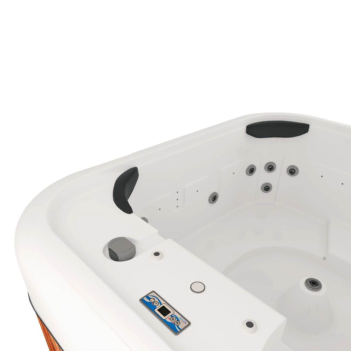 panel de control digital del spa HEAVEN, configuración de temperatura, jets e iluminación LED para máxima personalización