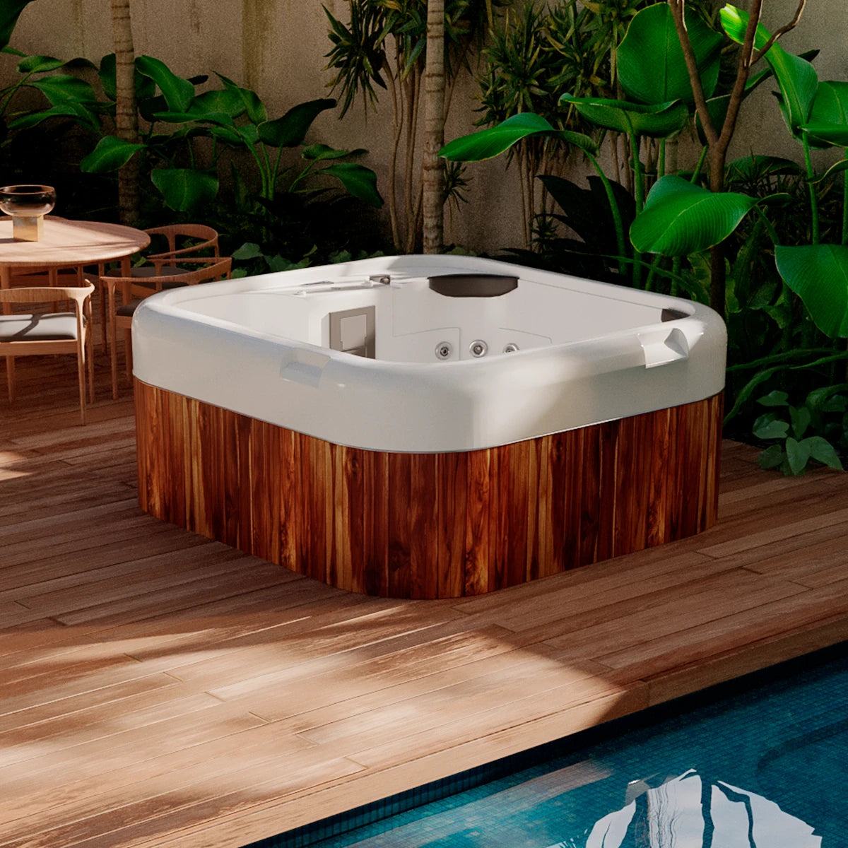 spa HEAVEN en espacio interior con decoración natural, jacuzzi familiar de lujo con diseño compacto