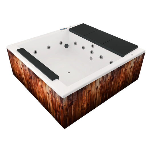 jacuzzi spa IGUAZÚ para 3 adultos y 1 niño, sistema de hidromasaje completo con diseño moderno; ideal para terrazas, rooftops o jardines residenciales