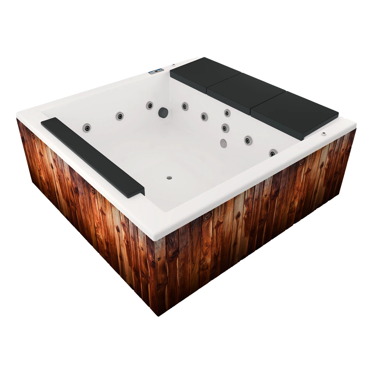 jacuzzi spa IGUAZÚ para 3 adultos y 1 niño, sistema de hidromasaje completo con diseño moderno; ideal para terrazas, rooftops o jardines residenciales