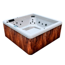 jacuzzi spa JUMBO para 7 adultos y 2 niños, gabinete madera teca con acrílico blanco; spa familiar ideal para exteriores amplios