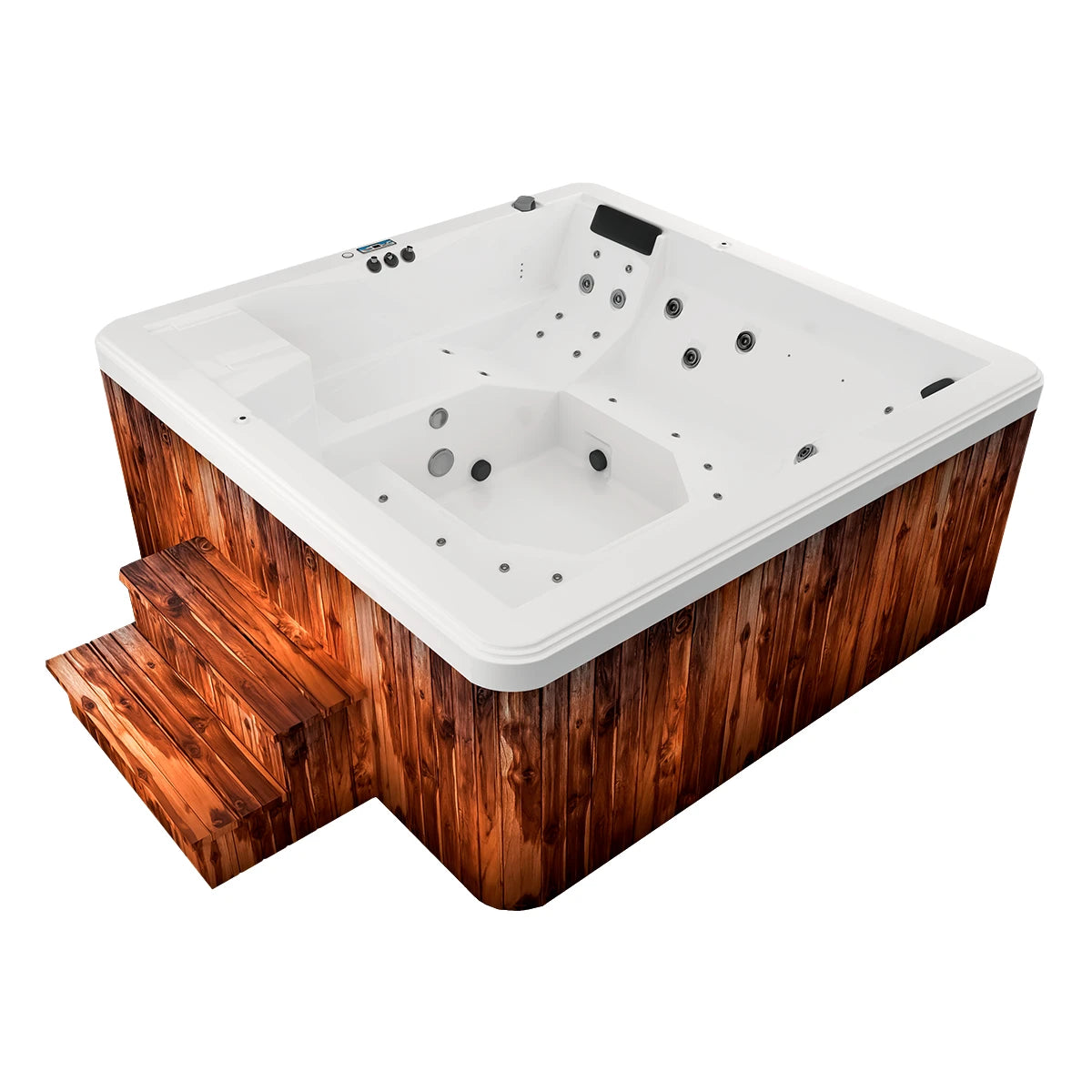 jacuzzi spa JUMBO para 7 adultos y 2 niños, diseño amplio con sistema de hidromasaje; ideal para jardines, terrazas y espacios residenciales de lujo