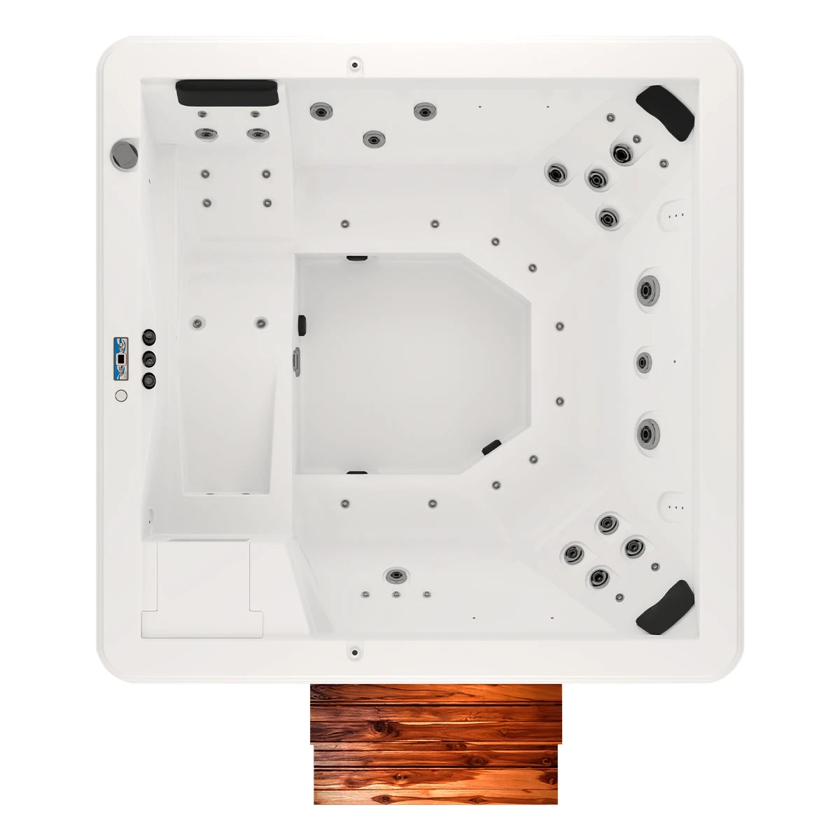 vista superior del spa JUMBO con capacidad para 9 personas, diseño ergonómico, jets potentes y panel de control digital