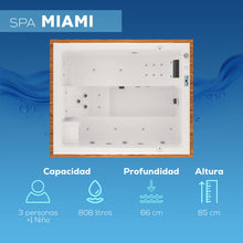spa MIAMI con capacidad para 3 adultos y 1 niño, profundidad de 65 cm, altura de 101 cm; jacuzzi compacto para uso residencial