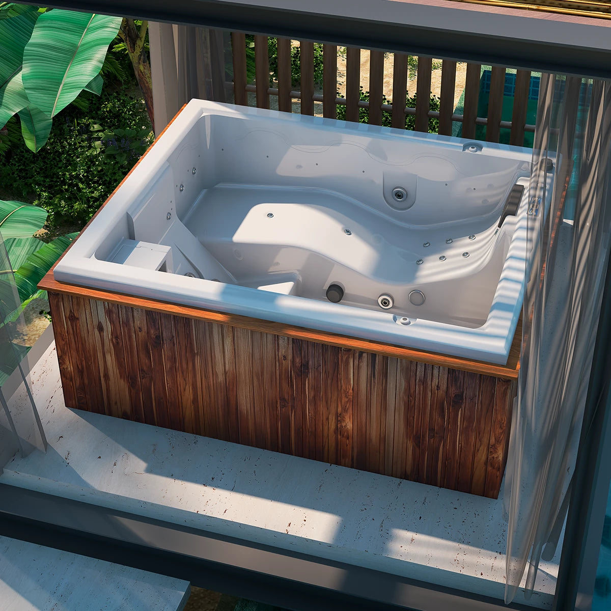 spa MIAMI en terraza cubierta, jacuzzi para 3 adultos y 1 niño con diseño exterior premium para hoteles
