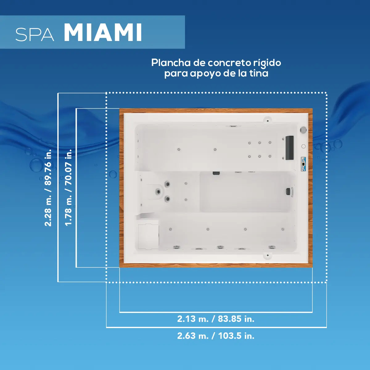 medidas spa jacuzzi rectangular Miami Totalspa