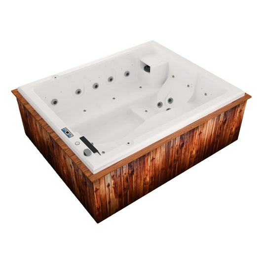 jacuzzi spa MIAMI para 3 adultos y 1 niño, con sistema de hidromasaje, diseño ergonómico y panel digital; ideal para terrazas o patios residenciales