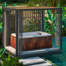 jacuzzi spa MIAMI instalado en jardín con deck, spa exterior para uso familiar en espacios pequeños de alto confort