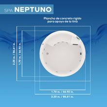 ficha técnica del spa NEPTUNO, jacuzzi redondo para 2 personas con medidas ideales para exteriores reducidos