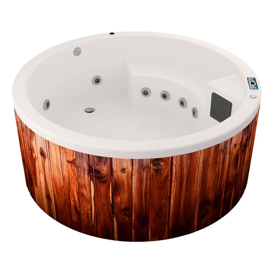jacuzzi spa NEPTUNO para 2 personas, diseño circular con sistema de hidromasaje, ideal para terrazas, jardines o patios compactos
