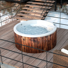 spa NEPTUNO instalado en terraza de diseño, jacuzzi circular para pareja con acabado de lujo