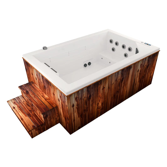 jacuzzi spa OASIS para 5 adultos, diseño rectangular con sistema de hidromasaje completo; ideal para jardines, patios o terrazas techadas