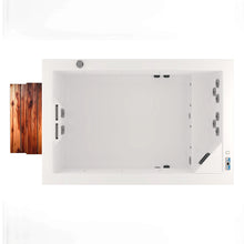 vista superior del spa OASIS, jacuzzi rectangular con distribución ergonómica para 5 adultos y sistema de masaje completo