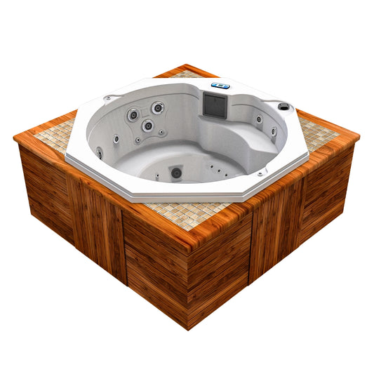 jacuzzi spa OCTAGÓN para 4 adultos y 1 niño, diseño octagonal con sistema de hidromasaje, ideal para terrazas, jardines y rooftops