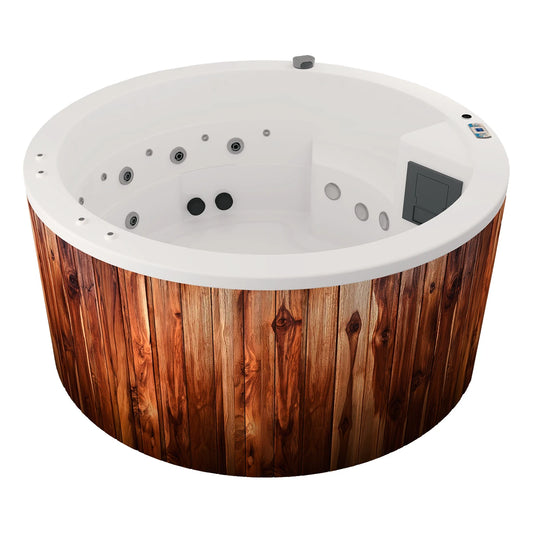 jacuzzi spa PACIFIC para 4 adultos, diseño redondo con sistema de hidromasaje completo; ideal para patios, terrazas o jardines residenciales