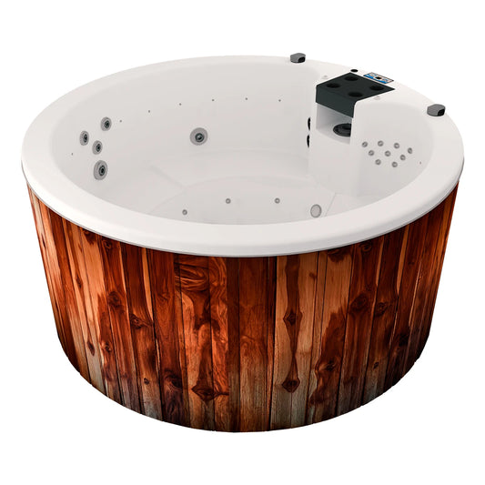 jacuzzi spa PARADISE para 6 personas, diseño circular con sistema de hidromasaje completo; ideal para terrazas, jardines o patios residenciales