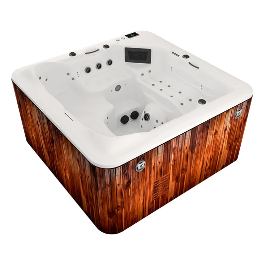 spa VELAS con jets de hidromasaje de alto rendimiento, iluminación LED y diseño exterior premium, perfecto para exteriores residenciales o proyectos hoteleros