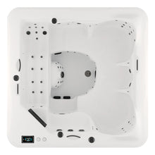 vista superior del jacuzzi spa VELAS con distribución ergonómica, cromoterapia LED y múltiples jets terapéuticos para máximo confort en exteriores