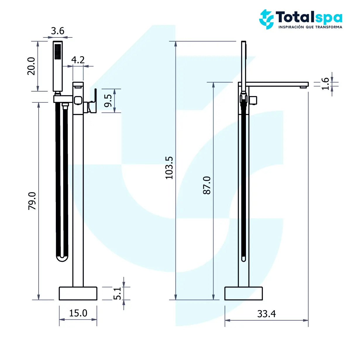 Llave de pedestal T-001 Aquaspa™ con ducha de mano | Grifería para tina freestanding moderna