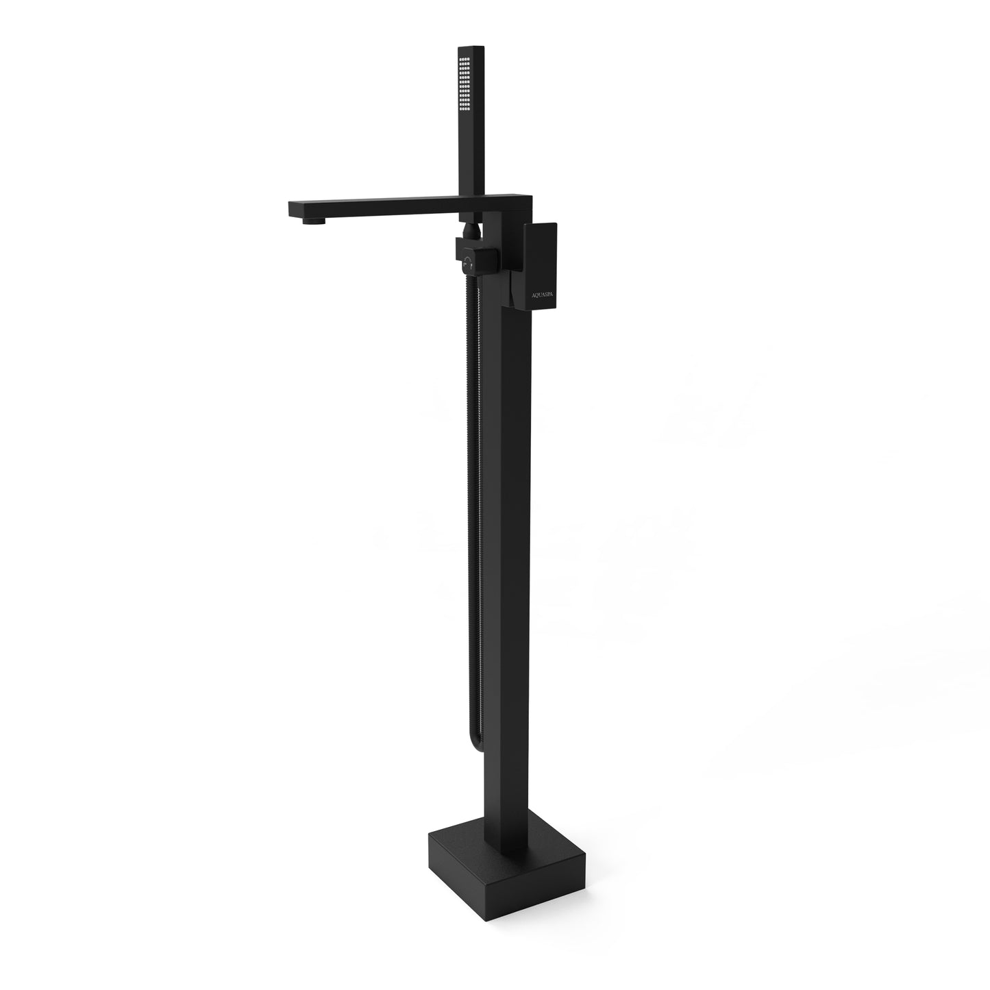 Llave de pedestal Aquaspa T-001 con acabado negro mate, vista perspectiva izquierda