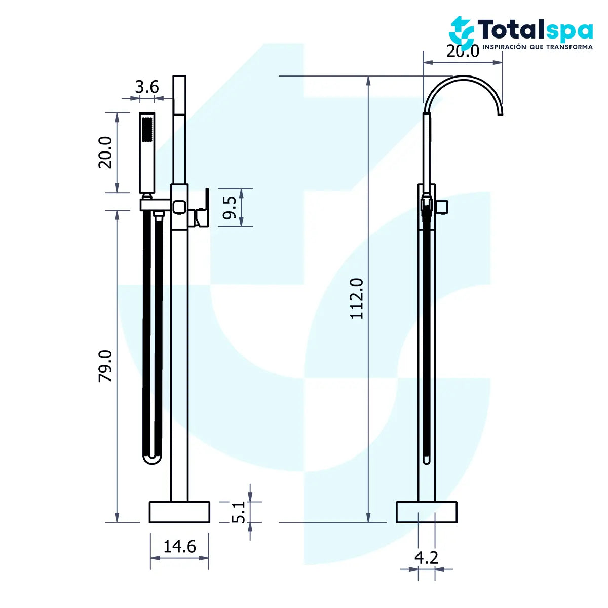 Llave de pedestal T-002 Aquaspa™ con ducha de mano | Grifería moderna para tina freestanding